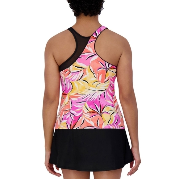 ZeroXposur Women's Tropical Print Swim Dress - Pink, Yellow, Black - Picture 3 of 12